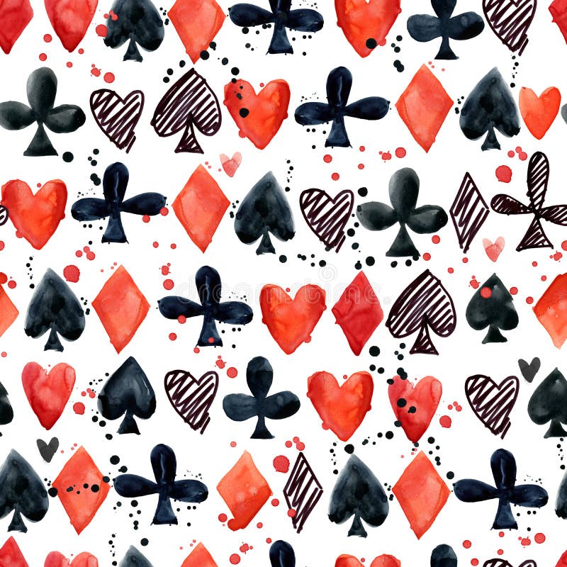 Reticolo senza giunte con i vestiti della scheda Carte da gioco vanga, cuore, club, diamante illustrazione di stock Reticolo senza giunte con i vestiti della scheda Carte da gioco vanga, cuore, club, diamante illustrazione di stock