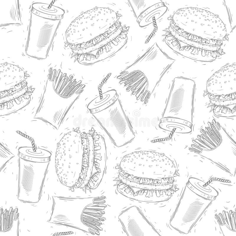 Reticolo senza giunte degli alimenti a rapida preparazione Illustrazione della mano royalty illustrazione gratis