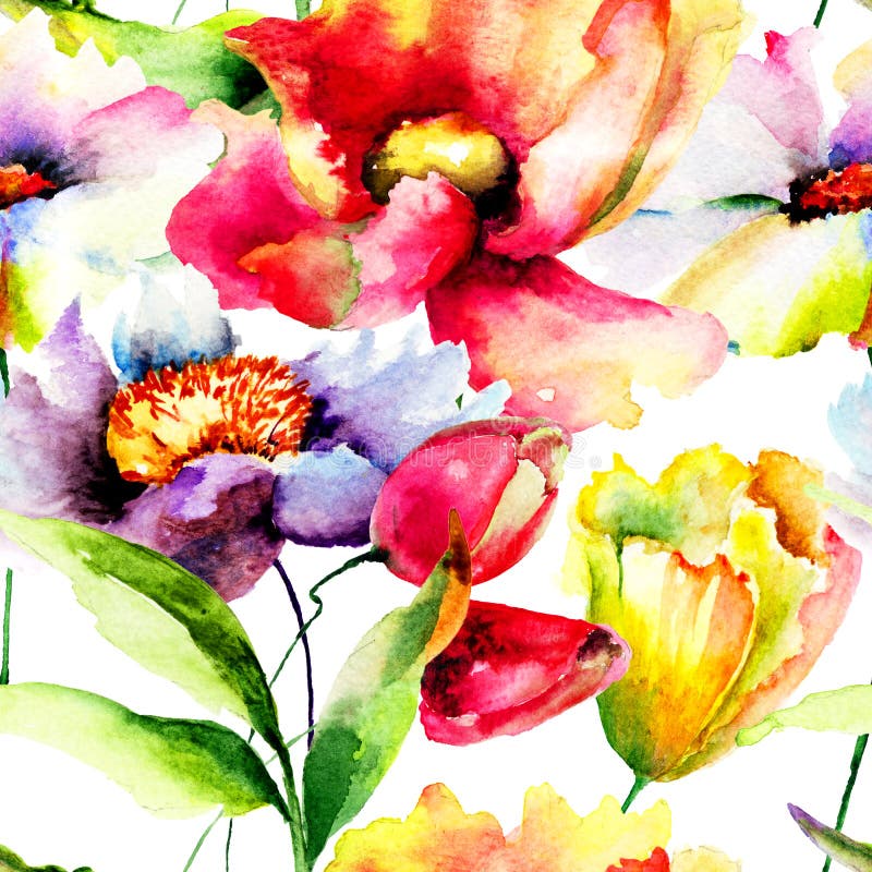 Reticolo senza giunte floreale illustrazione vettoriale Reticolo senza giunte floreale illustrazione vettoriale