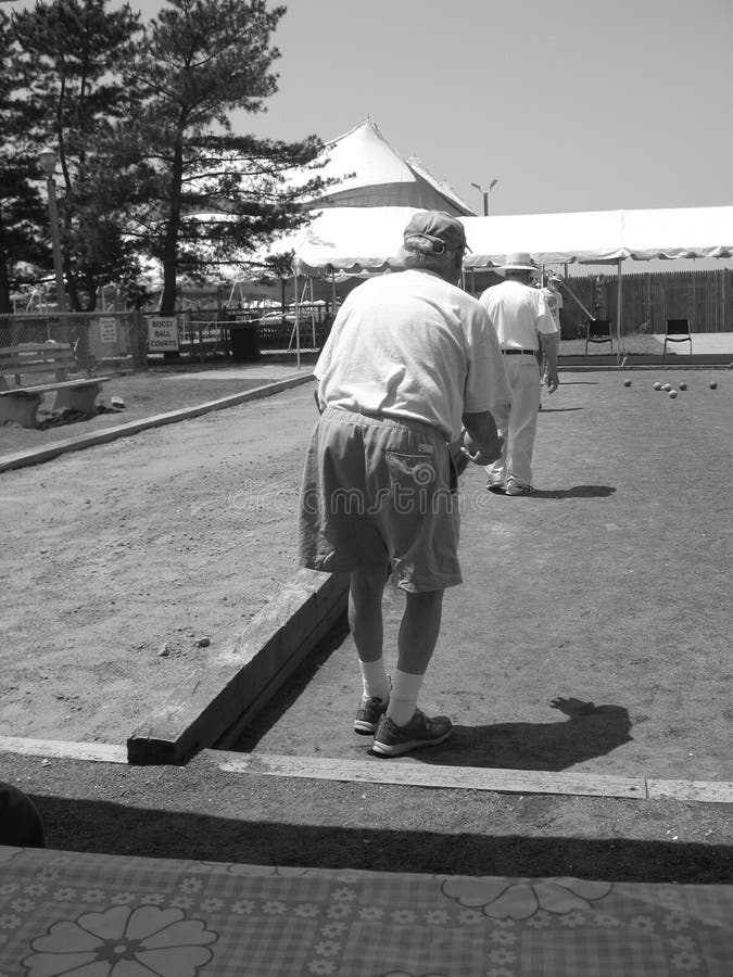 Retired men playing boccie