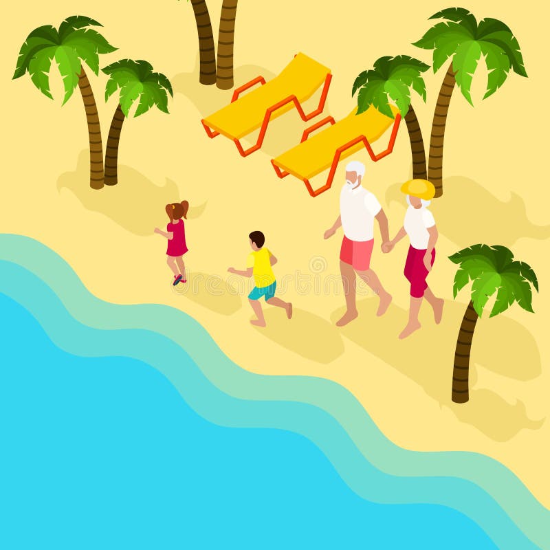 Retired People Family Vacation Isometric Banner vector illustration Retired People Family Vacation Isometric Banner vector illustration