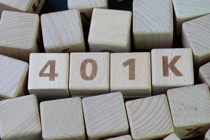 Retirement plan 401k, investment for senior concept, cube wooden