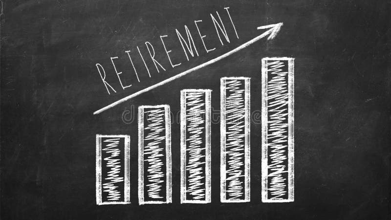 Retirement saving concept on blackboard stock photos