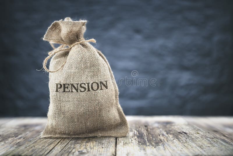 Retirement saving and pension planning background. Retirement saving and pension planning money in burlap sack bag background with copy space stock photo Retirement saving and pension planning background. Retirement saving and pension planning money in burlap sack bag background with copy space stock photo