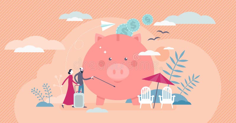 Retirement savings concept, flat tiny persons vector illustration royalty free illustration