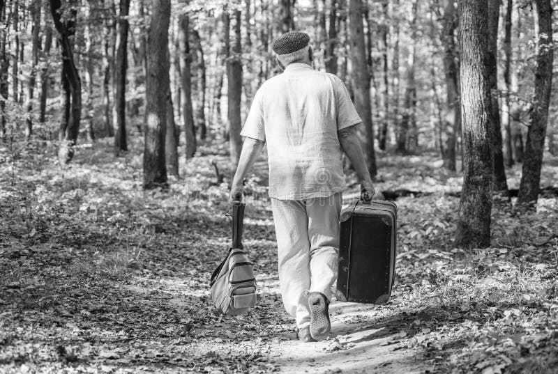 Retirement Travel and Hobbies. always Have Bag Ready To Go. Elderly Carry Travel Bag. Old Man Travel with Retro Bag Stock Image - Image of walk, tour: 227480835