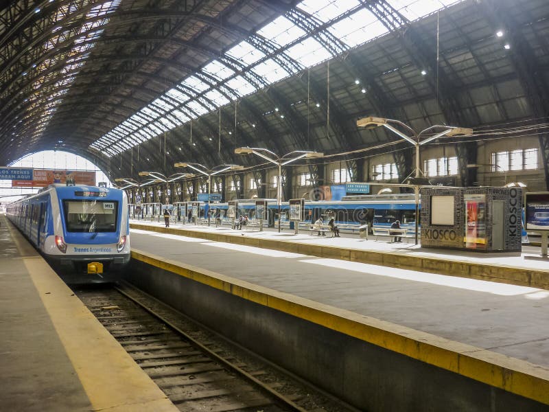 Perspective view of train arriving to Retiro station in Buenos Aires, Argentina. Perspective view of train arriving to Retiro station in Buenos Aires, Argentina