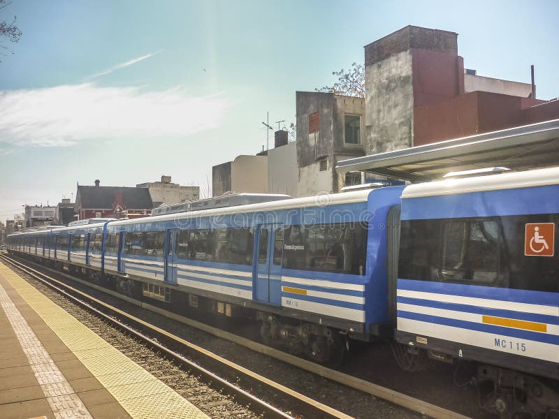 Perspective view of train leaving the station in Buenos Aires, Argentina. Perspective view of train leaving the station in Buenos Aires, Argentina