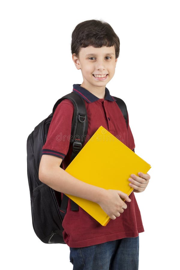 Retour à l'école - Portrait de l'enfant de l'école tenant un livre photographie stock libre de droits