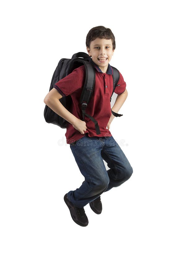 Retour à l'école - Portrait du saut d'enfant de l'école photos stock