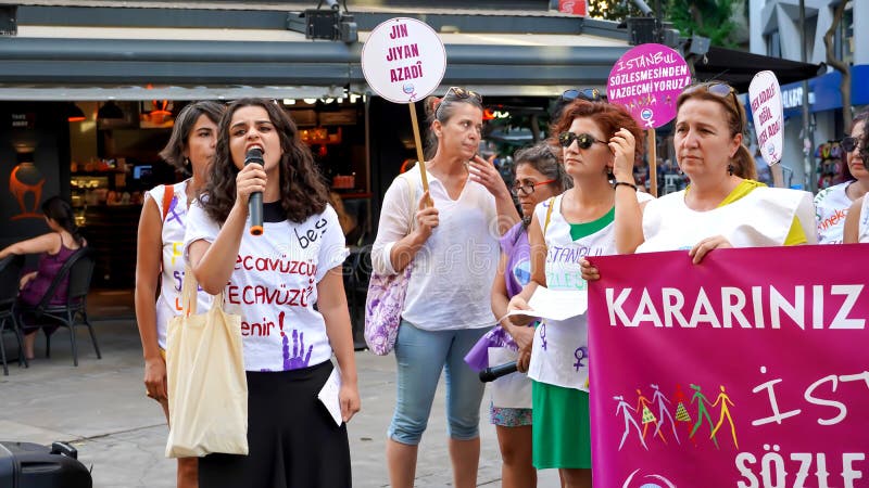 Turkey`s withdrawal from the Istanbul Convention was unanimously approved by the 10th Chamber of the Council of State on July 19.  Izmir Women`s Assembly of Confederation of Public Workers` Unions was protested the decision with banners and slogans. Turkey`s withdrawal from the Istanbul Convention was unanimously approved by the 10th Chamber of the Council of State on July 19.  Izmir Women`s Assembly of Confederation of Public Workers` Unions was protested the decision with banners and slogans.