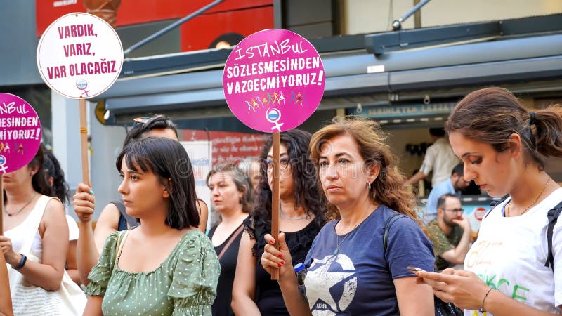 Turkey`s withdrawal from the Istanbul Convention was unanimously approved by the 10th Chamber of the Council of State on July 19.  Izmir Women`s Assembly of Confederation of Public Workers` Unions was protested the decision with banners and slogans. Turkey`s withdrawal from the Istanbul Convention was unanimously approved by the 10th Chamber of the Council of State on July 19.  Izmir Women`s Assembly of Confederation of Public Workers` Unions was protested the decision with banners and slogans.