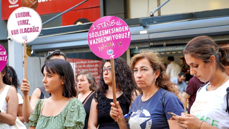 Turkey`s withdrawal from the Istanbul Convention was unanimously approved by the 10th Chamber of the Council of State on July 19.  Izmir Women`s Assembly of Confederation of Public Workers` Unions was protested the decision with banners and slogans. Turkey`s withdrawal from the Istanbul Convention was unanimously approved by the 10th Chamber of the Council of State on July 19.  Izmir Women`s Assembly of Confederation of Public Workers` Unions was protested the decision with banners and slogans.