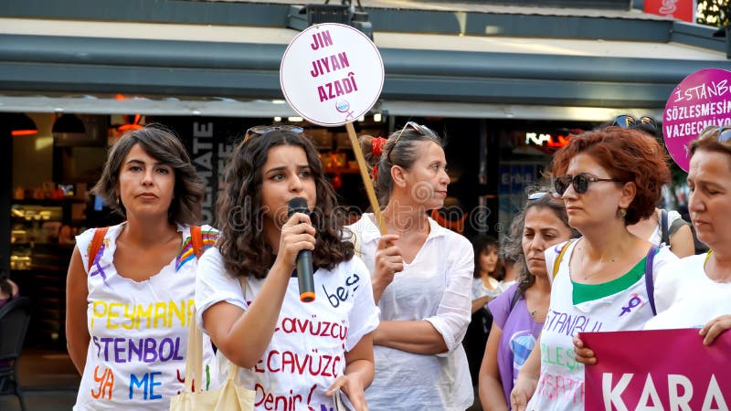 Turkey`s withdrawal from the Istanbul Convention was unanimously approved by the 10th Chamber of the Council of State on July 19.  Izmir Women`s Assembly of Confederation of Public Workers` Unions was protested the decision with banners and slogans. Turkey`s withdrawal from the Istanbul Convention was unanimously approved by the 10th Chamber of the Council of State on July 19.  Izmir Women`s Assembly of Confederation of Public Workers` Unions was protested the decision with banners and slogans.