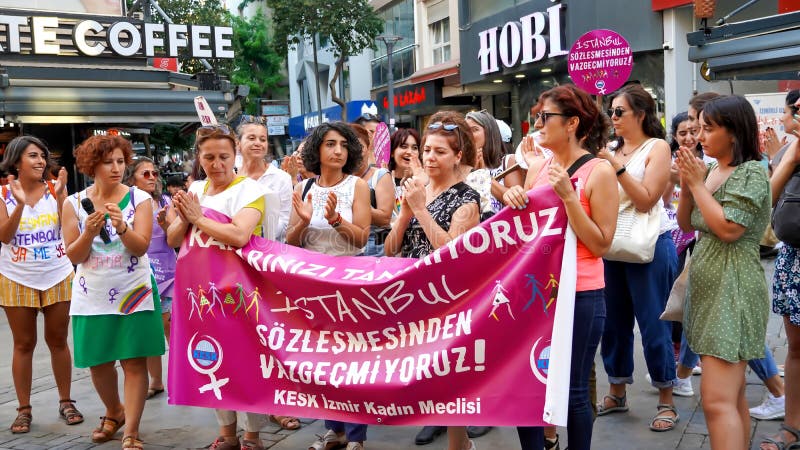 Turkey`s withdrawal from the Istanbul Convention was unanimously approved by the 10th Chamber of the Council of State on July 19.  Izmir Women`s Assembly of Confederation of Public Workers` Unions was protested the decision with banners and slogans. Turkey`s withdrawal from the Istanbul Convention was unanimously approved by the 10th Chamber of the Council of State on July 19.  Izmir Women`s Assembly of Confederation of Public Workers` Unions was protested the decision with banners and slogans.