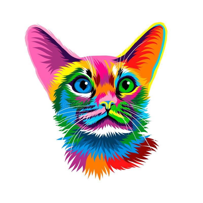 retrato de cara de gatinho, cara de gato de tintas multicoloridas. respingo  de aquarela, desenho colorido, realista. ilustração vetorial de tintas  3621354 Vetor no Vecteezy