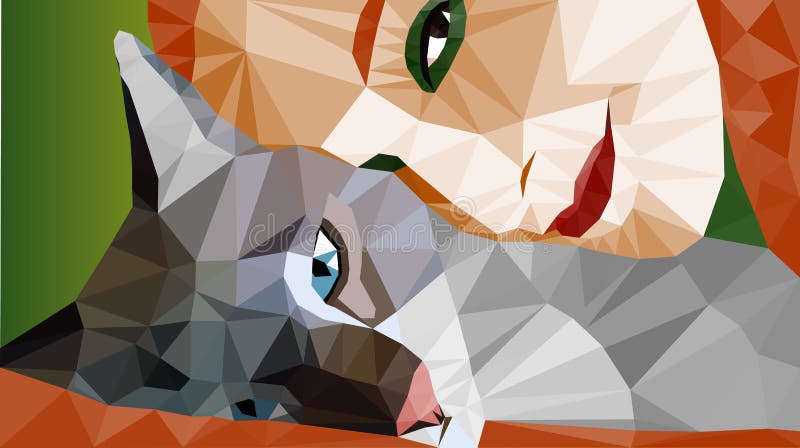 Retrato bajo-polivinílico colorido de poner el gato y la cara de una mujer Vector común libre illustration Retrato bajo-polivinílico colorido de poner el gato y la cara de una mujer Vector común libre illustration