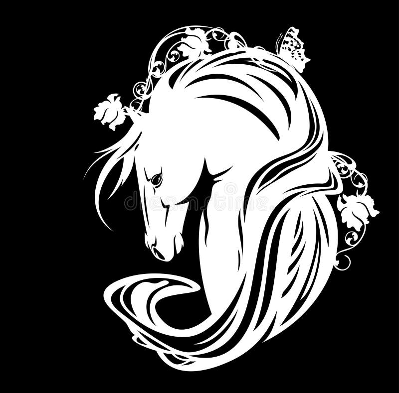 Retrato branco do vetor do cavalo do garanhão do estilo do art nouveau ilustração stock Retrato branco do vetor do cavalo do garanhão do estilo do art nouveau ilustração stock