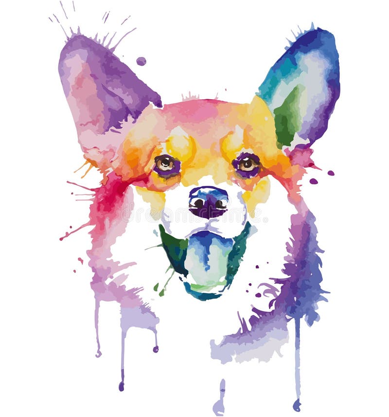 Colored portrait of beautiful welsh corgi pembroke dog in pop art technique drawing. Colored portrait of beautiful welsh corgi pembroke dog in pop art technique drawing