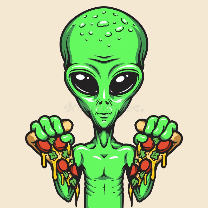 Quadro Decorativo Alien Pizza Extraterrestre Desenho - Tribos