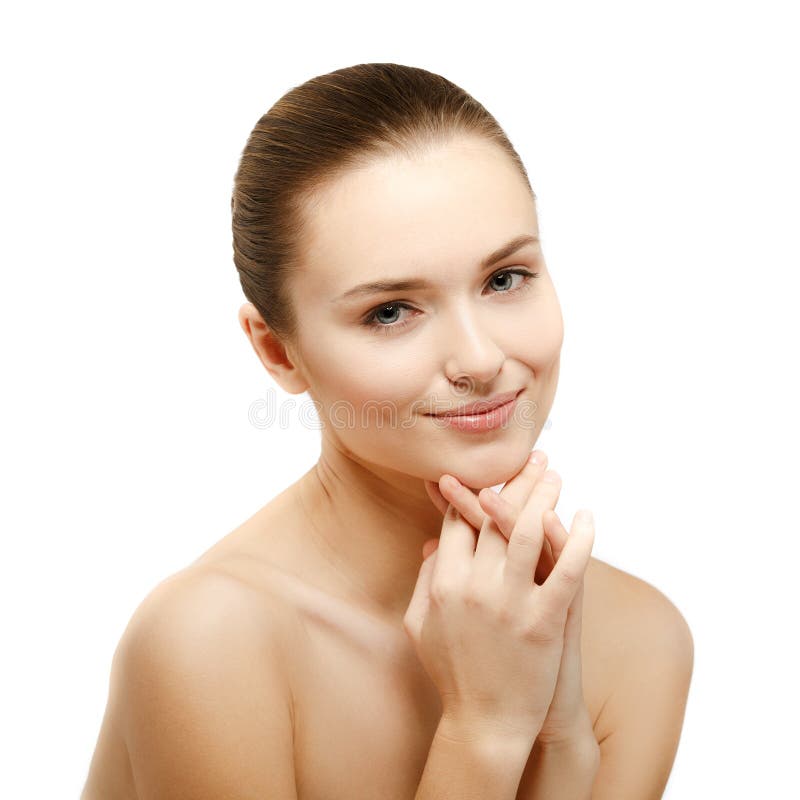 Retrato da beleza. Mulher bonita que toca em sua cara. fotografia de stock Retrato da beleza. Mulher bonita que toca em sua cara. fotografia de stock