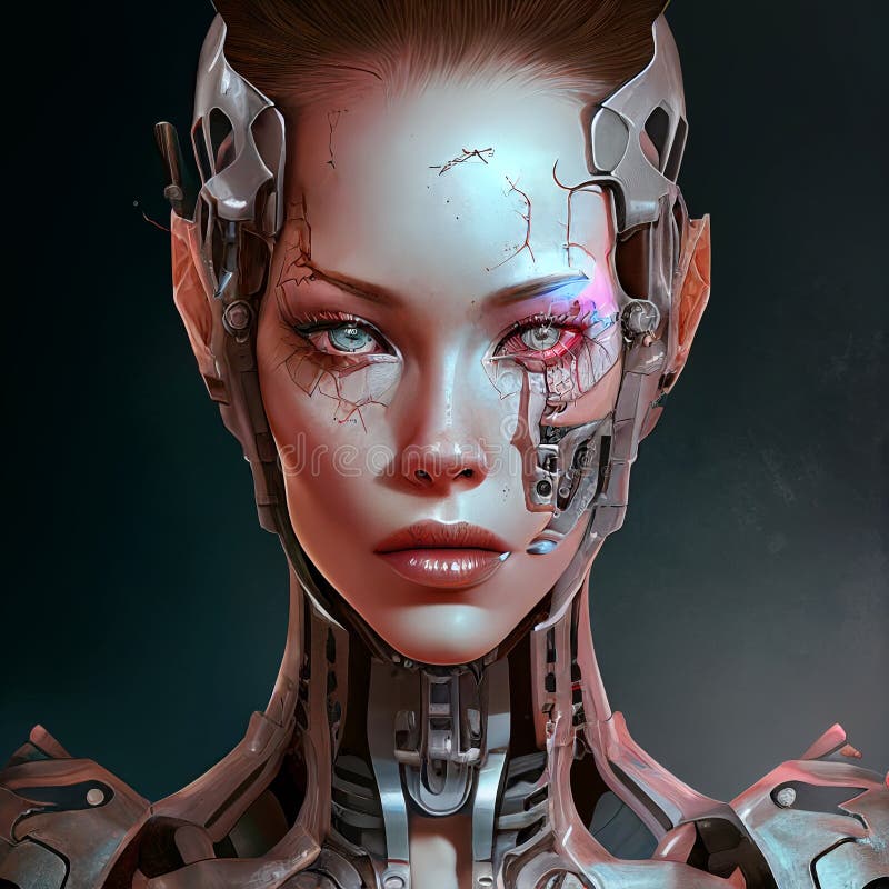 Retrato de mulher cibernética ilustração stock