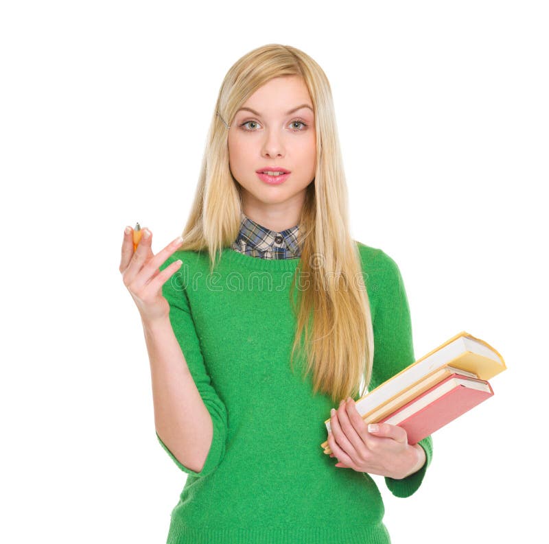 Retrato da menina retirada do estudante com livros imagens de stock royalty free