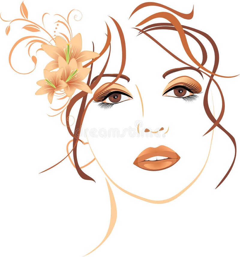 Retrato da mulher bonita com os lírios no cabelo ilustração do vetor