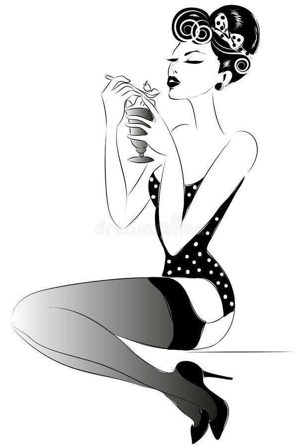 Retrato da mulher Pin-acima com alimento da dieta ilustração stock Retrato da mulher Pin-acima com alimento da dieta ilustração stock