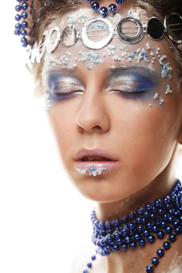 Retrato da rainha do inverno com composição artística Isolado no whit imagem de stock Retrato da rainha do inverno com composição artística Isolado no whit imagem de stock