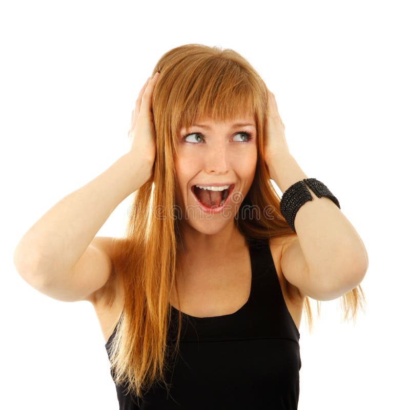 Shocked girl portrait isolated background. Shocked girl portrait isolated background