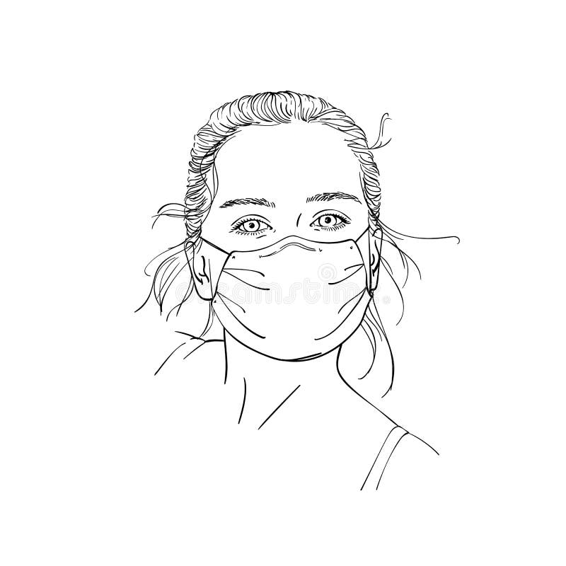 Desenho De Retrato Trabalhador Usando Máscara Médica Páginas Para