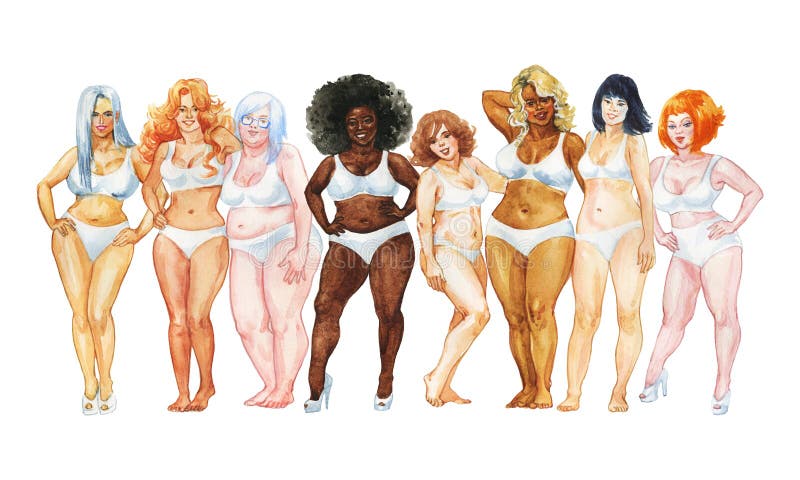 Retrato de la acuarela de las mujeres del tamaño extra grande ilustración del vector Retrato de la acuarela de las mujeres del tamaño extra grande ilustración del vector