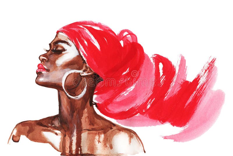 Retrato de la acuarela de la mujer africana stock de ilustración Retrato de la acuarela de la mujer africana stock de ilustración