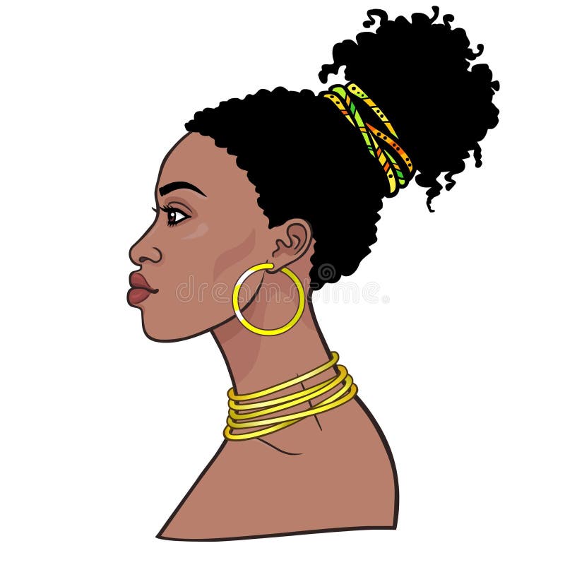 Retrato de la animación de la mujer africana hermosa joven Opinión del perfil stock de ilustración Retrato de la animación de la mujer africana hermosa joven Opinión del perfil stock de ilustración