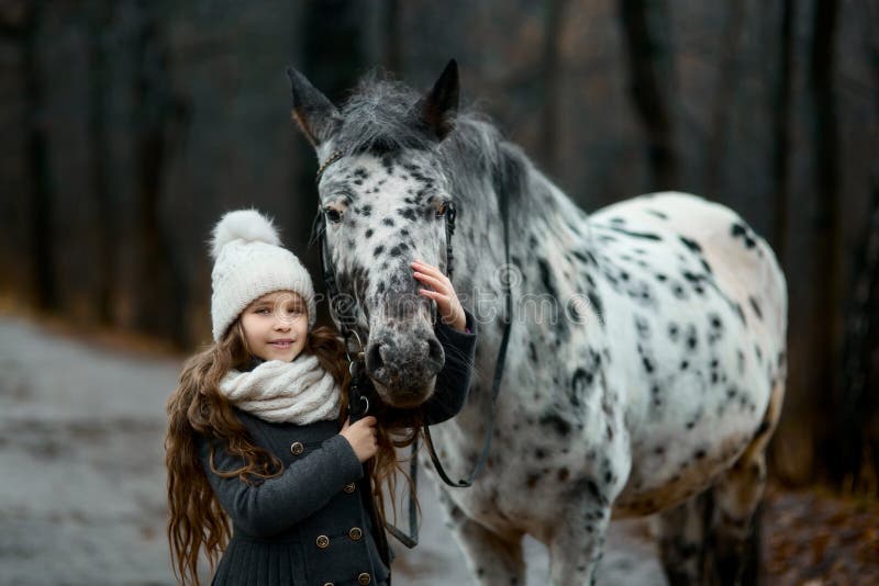 Retrato de la chica joven con el caballo del Appaloosa y los perros del dalmatian foto de archivo libre de regalías Retrato de la chica joven con el caballo del Appaloosa y los perros del dalmatian foto de archivo libre de regalías