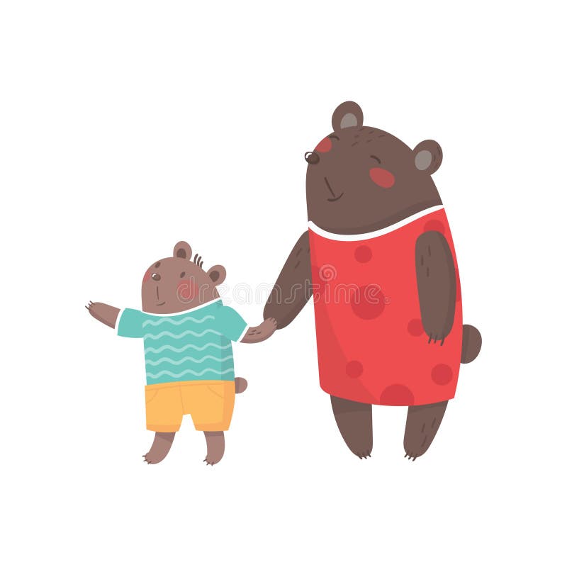 Retrato de la familia de osos con la madre y su pequeño hijo Animales del bosque vestidos en ropa humana Historieta humanizada ilustración del vector Retrato de la familia de osos con la madre y su pequeño hijo Animales del bosque vestidos en ropa humana Historieta humanizada ilustración del vector
