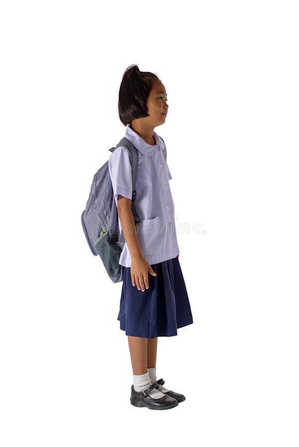Retrato de la muchacha asiática en el uniforme escolar aislado en el fondo blanco fotos de archivo libres de regalías Retrato de la muchacha asiática en el uniforme escolar aislado en el fondo blanco fotos de archivo libres de regalías