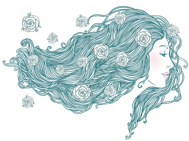 Retrato de la mujer bastante joven con el pelo largo ilustración del vector Retrato de la mujer bastante joven con el pelo largo ilustración del vector