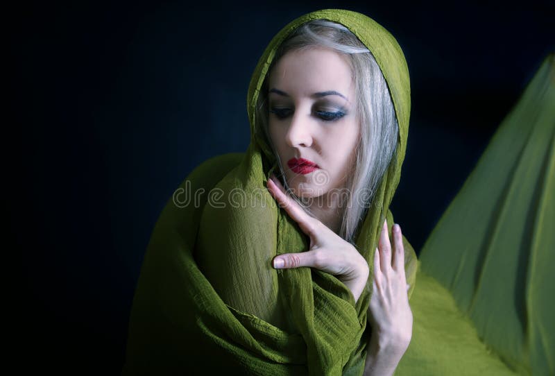 Retrato de la mujer joven hermosa en alineada verde foto de archivo Retrato de la mujer joven hermosa en alineada verde foto de archivo