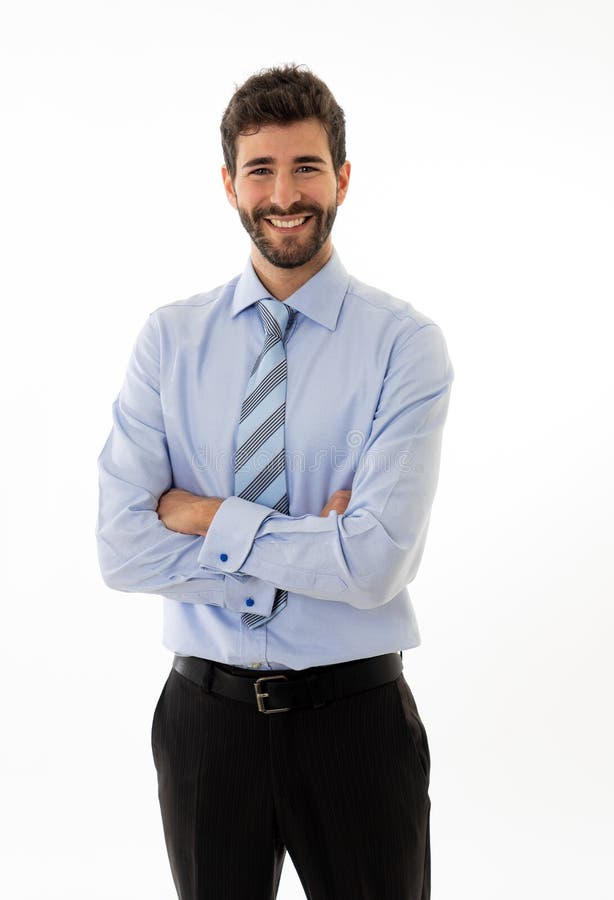 Hombre Relajado Feliz En Ropa Informal Elegante Con Brazos Cruzados Sonríe  A La Cámara. Retrato De Cuerpo Entero Aislado Sobre Fondo Blanco De  Estudio. Fotos, retratos, imágenes y fotografía de archivo libres