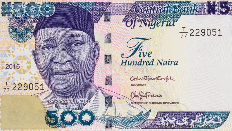 Retrato de Nnamdi Azikiwe em Nigéria 500 clo 2016 da cédula do naira foto de stock Retrato de Nnamdi Azikiwe em Nigéria 500 clo 2016 da cédula do naira foto de stock