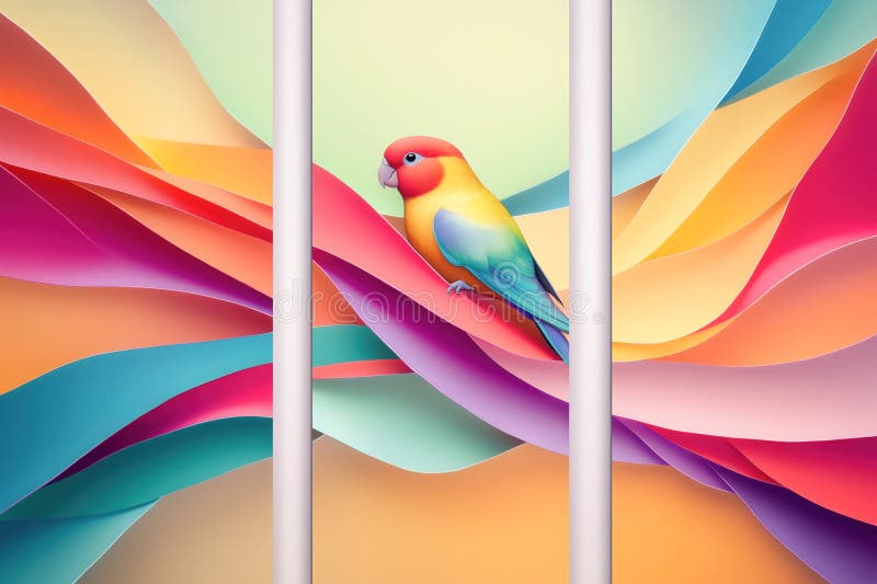 Retrato de pájaro budista brillante multicolor de arte tríptico brillante stock de ilustración