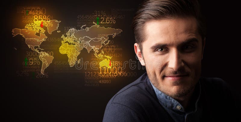 Retrato de um homem de negócios novo no fundo escuro foto de stock Retrato de um homem de negócios novo no fundo escuro foto de stock