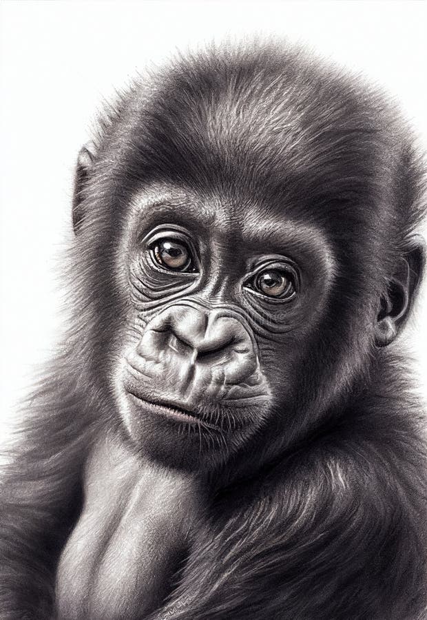 Retrato Realista De Um Macaco Adulto Em Fundo Branco Ilustração Stock -  Ilustração de desenho, multa: 289792362