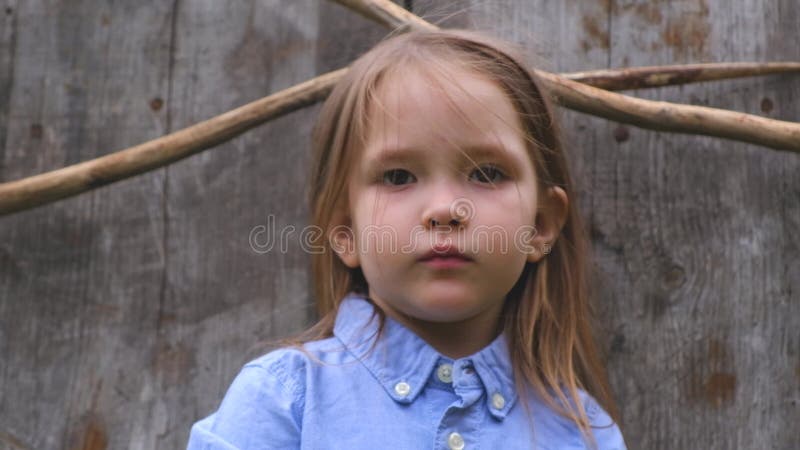 Retrato de uma menina bonita que levanta em uma atmosfera do camponês