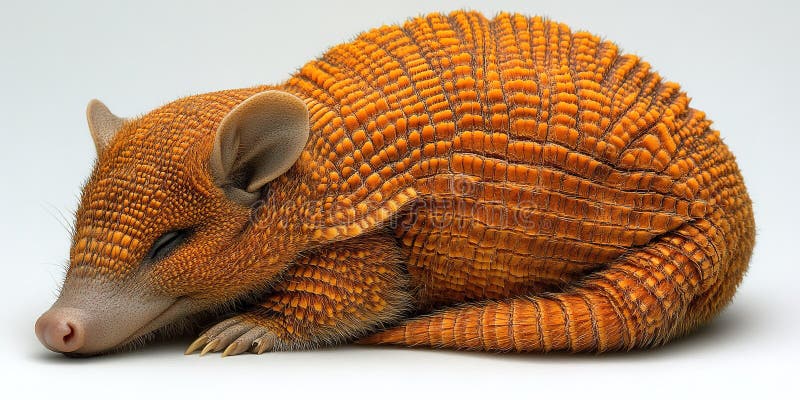 Retrato de un armadillo anaranjado sobre una superficie lisa en un entorno interior tranquilo imagenes de archivo