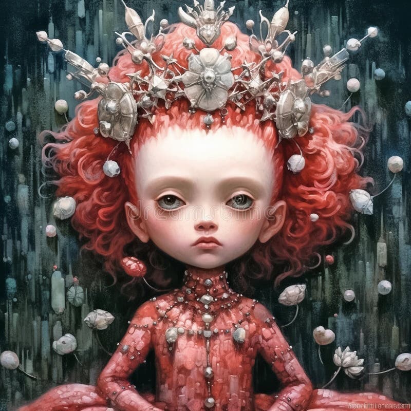 Retrato de una bella princesa pelirroja con una corona en la cabeza. ilustración de fantasía de cuento de hadas. ai generativo stock de ilustración