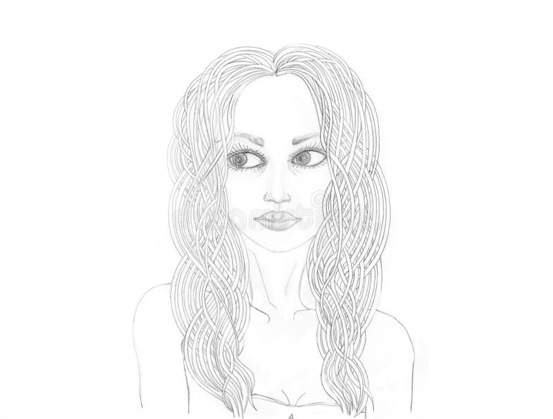 Retrato de una muchacha hermosa Dibujado en lápiz Aislado libre illustration Retrato de una muchacha hermosa Dibujado en lápiz Aislado libre illustration