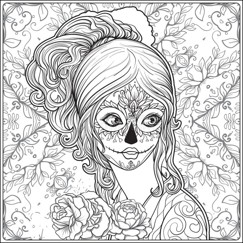 Retrato de una muchacha hermosa joven en Halloween o del día del De ilustración del vector Retrato de una muchacha hermosa joven en Halloween o del día del De ilustración del vector